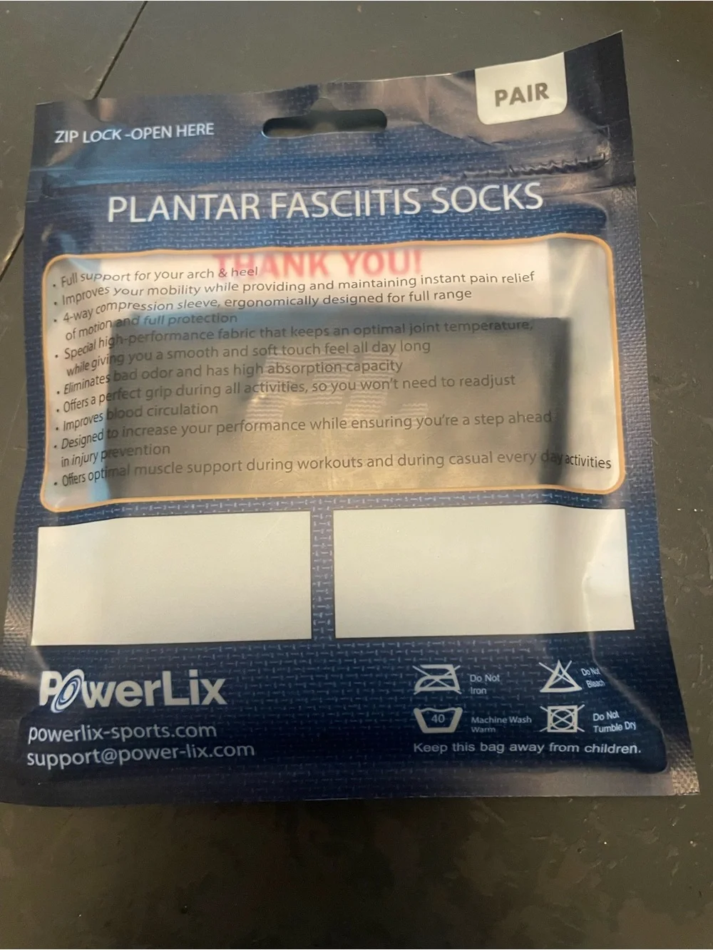 POWERLIX  Black Plantar fasciitis socks  Unisex onesize NEW